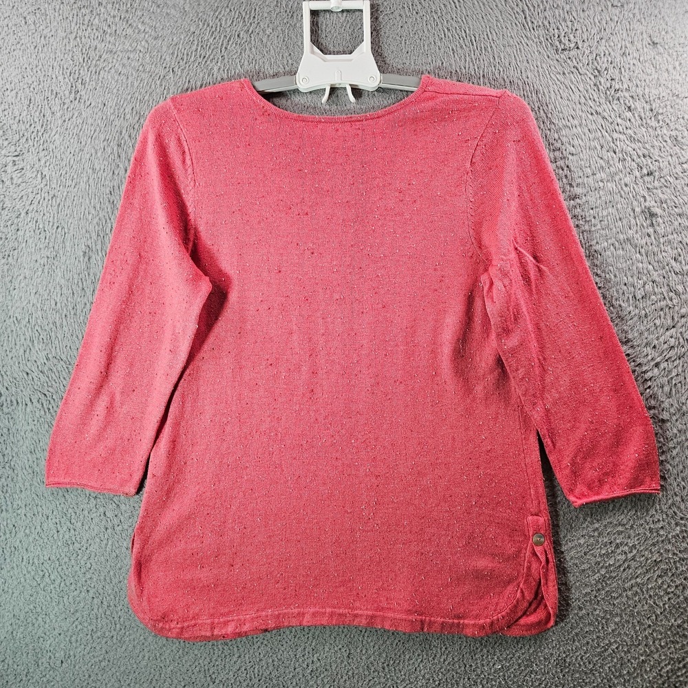 J Jill Tunic Top Tee Women Medium Stretch V-Neck 3/4 Sleeve Red‎ Punch Preppy - Picture 7 of 11